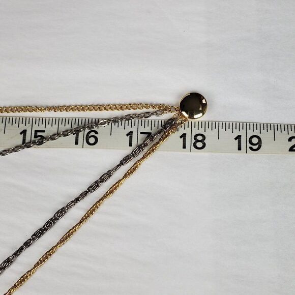 Vtg Graduated Gold Silver Tone Multi-strand Curb Rolo Chain Mixed Metal Necklace - Picture 8 of 9